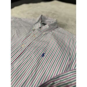 Ralph Lauren Shirt Mens 15.5 32/33 Classic Fit Stripes Pink Green‎ Easter Preppy